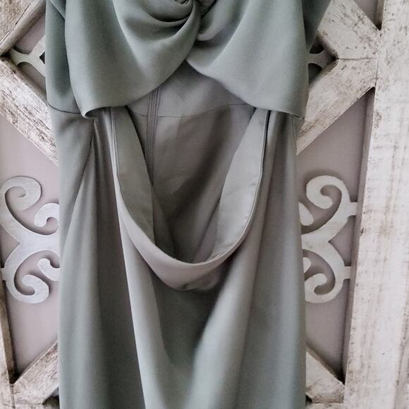 New Shona Joy Women's Cutout Twist Front Satin Cocktail Midi Dress in Eucalyptus - Picture 7 of 10